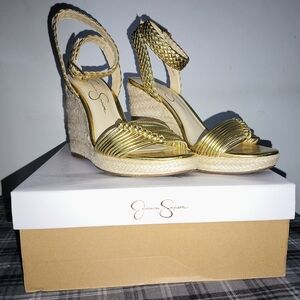 Jessica Simpson Gold Braided Wedge Sandals